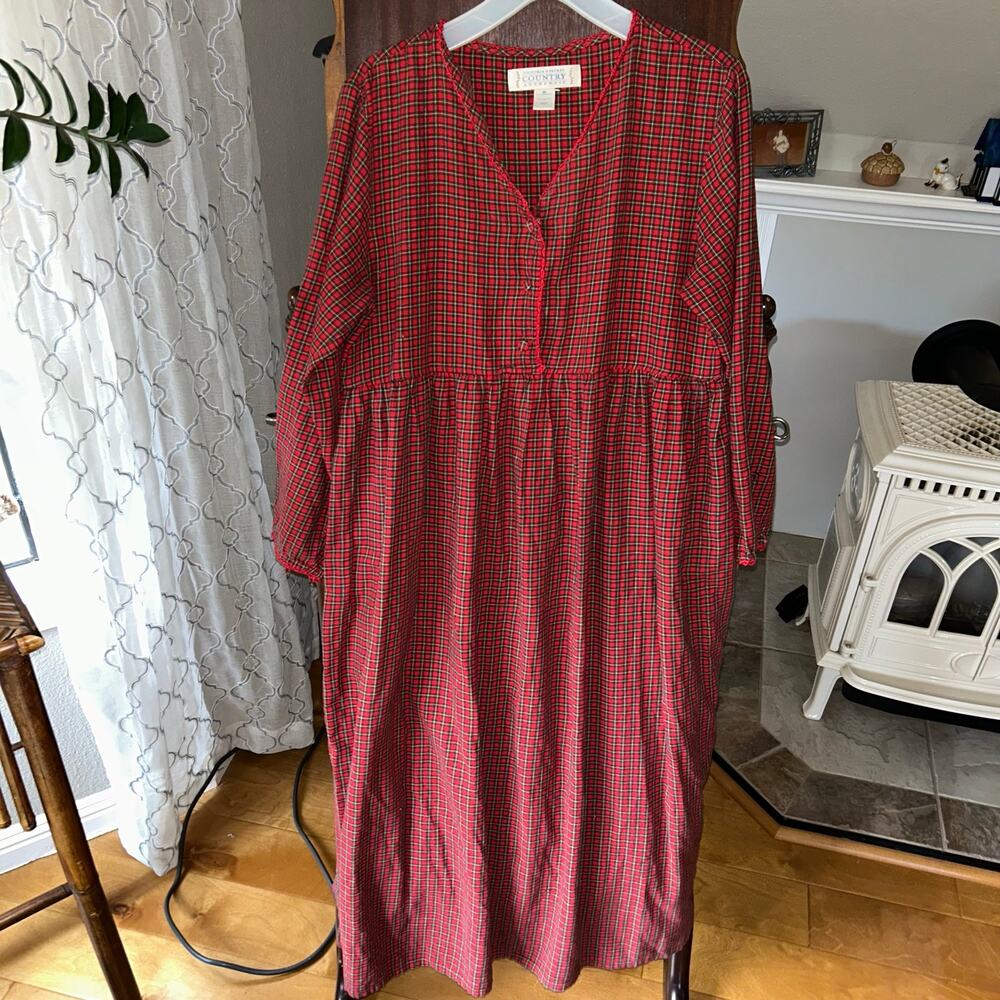 Vtg Victoria’s Secret Authentic Country Cottons Plaid Flannel Nightgown Medu